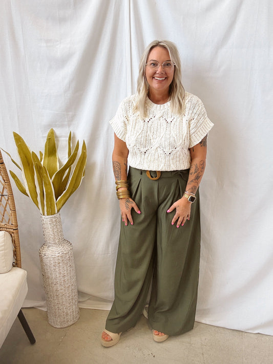 Olive Belted Wide Leg Pants