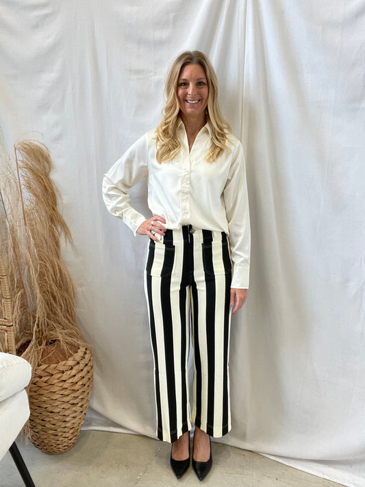 Glam Black and Cream Crop Pants