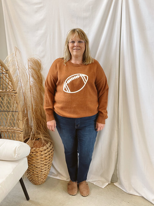 Brown Football Embroidery Sweater