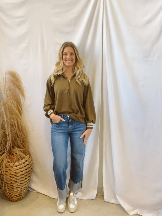 Olive Quarter Zip Pullover