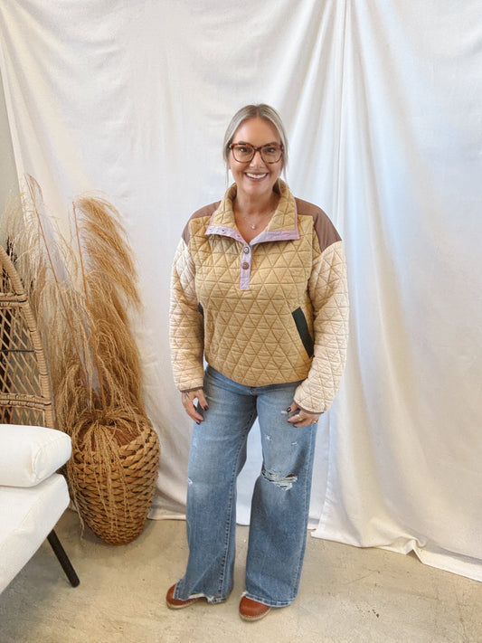 Camel Beige Quilted Sweatshirt