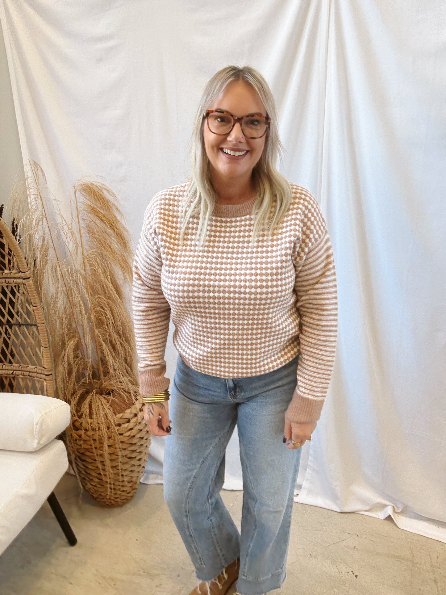 Taupe Checker Sweater