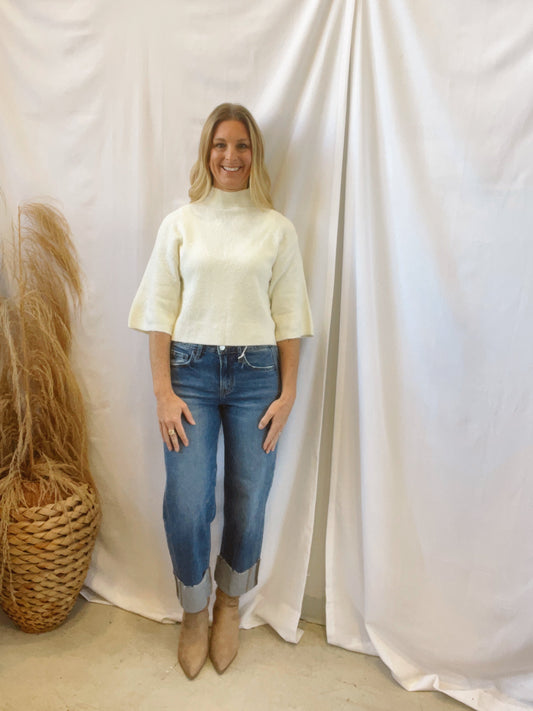 The Soft Quarter Sleeve Sweater-Cream