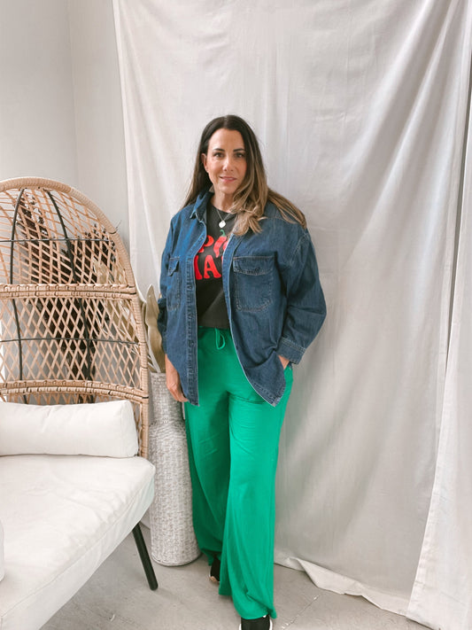 Cotton Slub Lounge Pants-Kelly Green