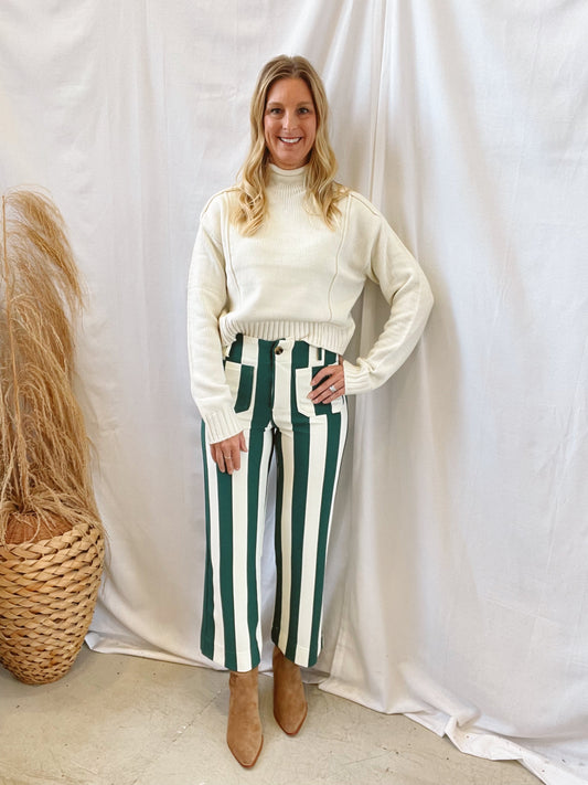 Glam Green and Cream Crop Pants