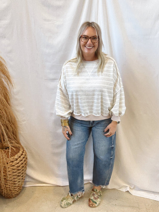 Greystone Striped Crew Sweatshirt