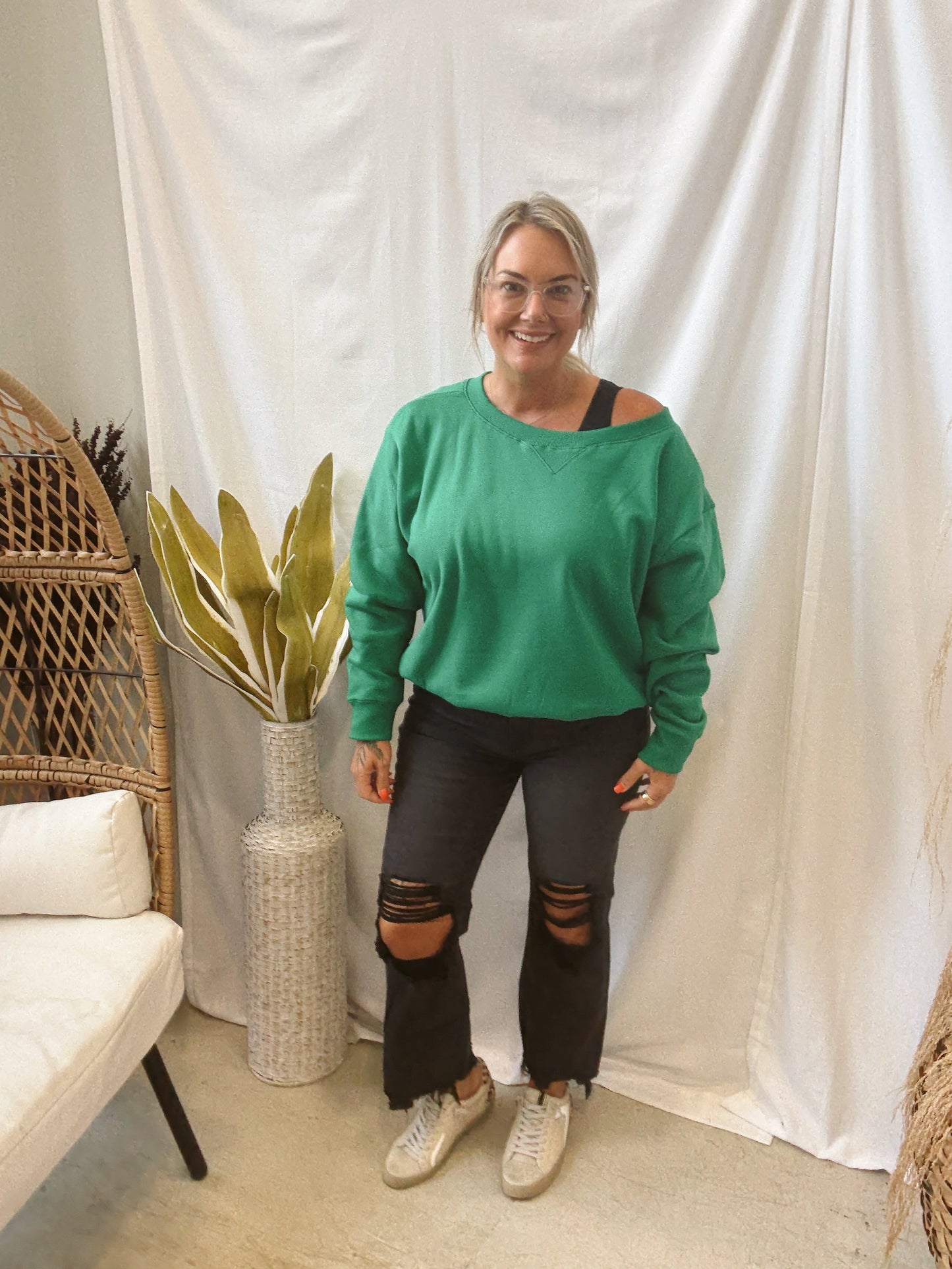 Kelly Green Boat Neck Sweatshirt
