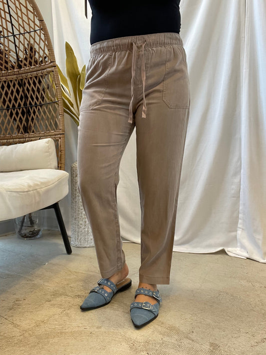 Cool Tapered Tencel Pants-Taupe
