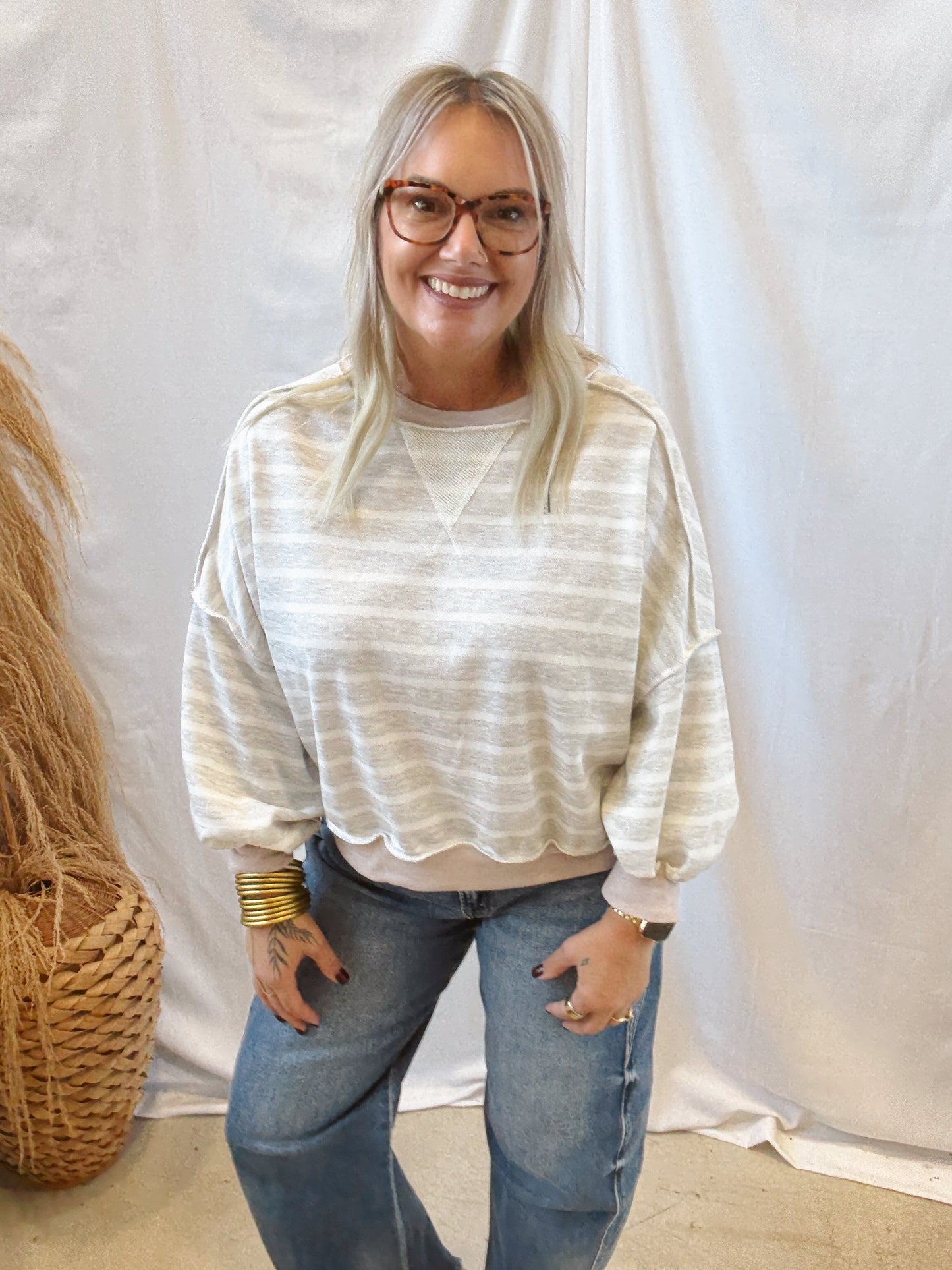 Greystone Striped Crew Sweatshirt