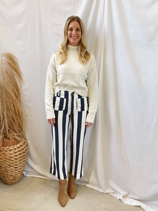 Glam Navy and Cream Crop Pants