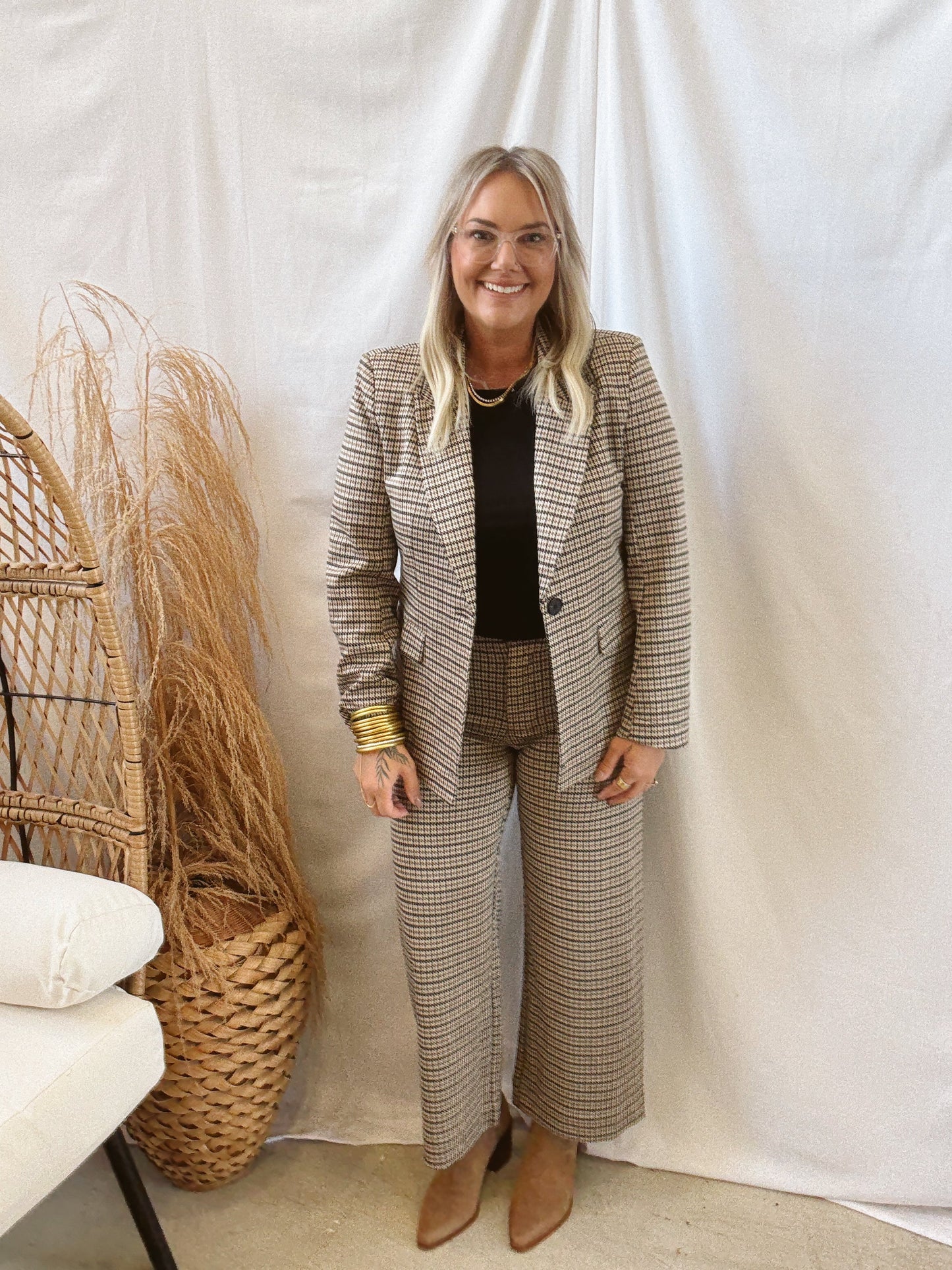 Hazel Houndstooth Plaid Pants